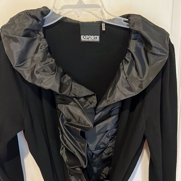 Exposite by Magaschoni Black Full Ruffle Sweater Coat - Picture 2 of 7